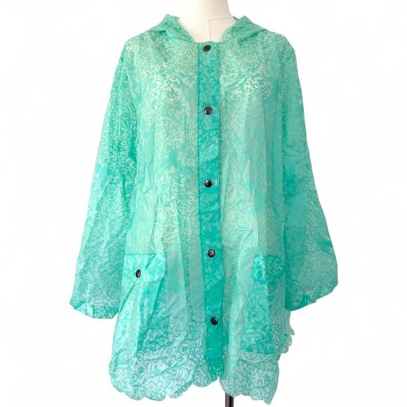 FREE PEOPLE LACE EFFECT SCALLOP EDGED RAIN JACKET - Picture 1 of 5
